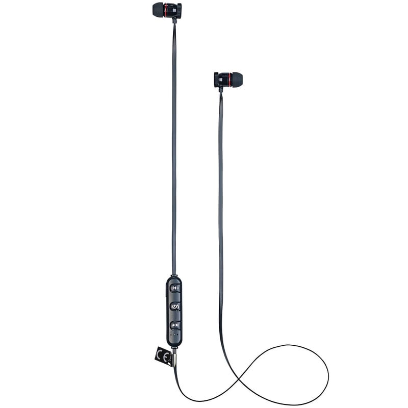 Omegon Bluetooth Stereo Headphones with Magnet, 5.0 1 Omegon Bluetooth Stereo Headphones with Magnet Bluetooth 5 0 1 Omegon Bluetooth Stereo headphones straight from the front, with left and right earbuds hanging loose