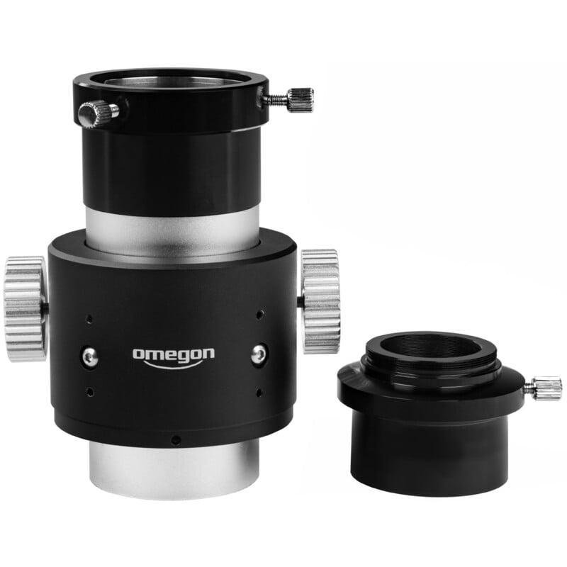 Omegon Crayford-Focuser voor Newton-Telescopen - 2 inch 1 Omegon Crayford focuser 2 inch voor Newton telescopen 2 Omegon Crayford-focuser 2 inch recht van voren gemonteerd op telescoop met zilveren focusbuis