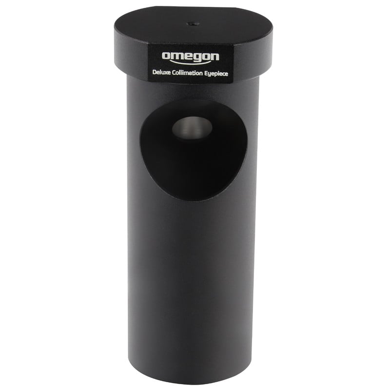 Omegon Deluxe Collimatieoculair 1 Omegon Deluxe collimatieoculair 2 Omegon Deluxe collimatieoculair frontaal met inkijkopening en vast naamlabel