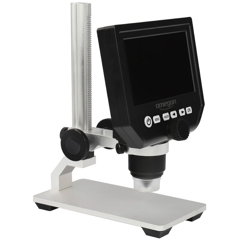 Omegon DigiStar Microscoop, 1x-600x, lcd 10,9 cm (4,3 inch) 2 Omegon DigiStar microscoop 1x 600x lcd 10 9 cm 4 3 inch 1 Omegon DigiStar Microscoop links zijaanzicht met focusknop en lensbuis