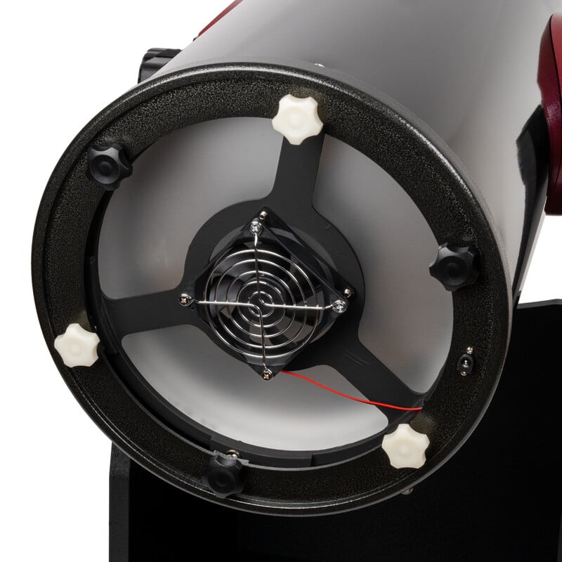 Omegon ProDob N 254/1250 DOB II with Radiant – 254mm Dobson 2 Omegon Dobson telescoop ProDob N 254 1250 DOB II with radiant 5 Omegon N 254/1250 Telescoop achterzijde van hoofdspiegelcel met ingebouwde koelfan en collimatieschroeven