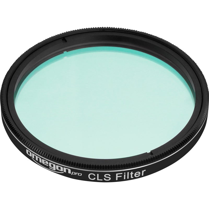 Omegon Pro CLS-filter (2 inch) 1 Omegon Filters Pro CLS filter 2 2 Omegon Pro CLS-filter 2'' bovenaanzicht met mintgroen glas in zwarte aluminium vatting met witte opdruk.