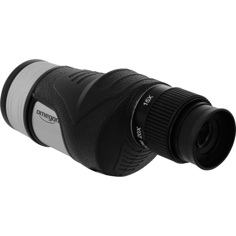Omegon Handyscope 10-20x30 1 Omegon Handyscope 10 20x30 4 Omegon Handyscope 10-20x30 eyepiece side with swivel zoom adjustment and large aperture lens