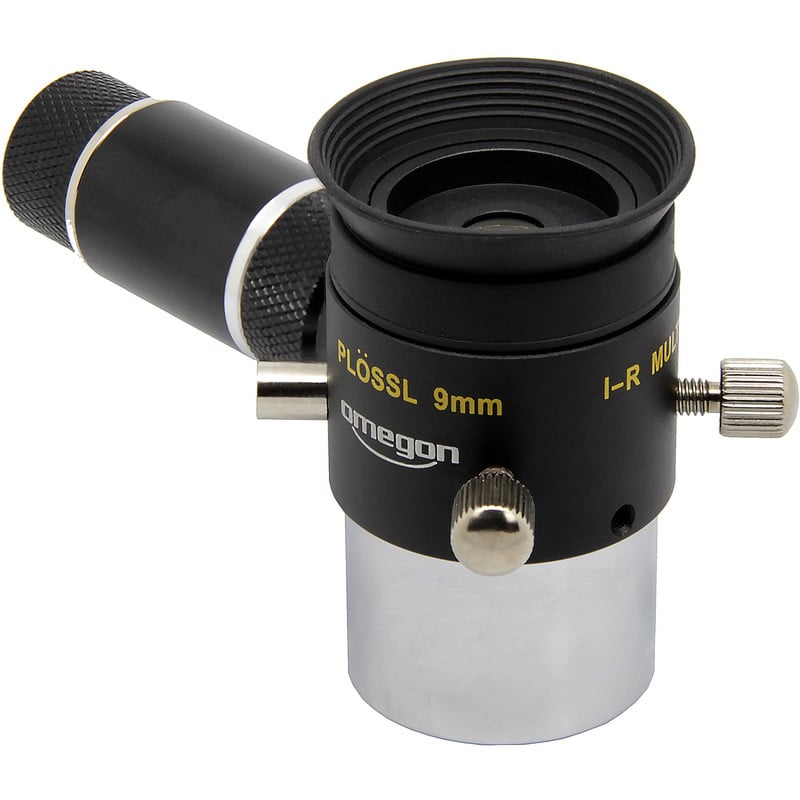 Omegon 9mm Verlicht Dradenkruisoculair (1,25 inch) 1 Omegon Kruisdraad oculairs Ploessl dradenkruisoculair 9mm verlicht en beweegbaar 1 25 2 Omegon Kruisdraad oculairs Plössl 9mm met verlichte module, instelknopjes en metalen behuizing.