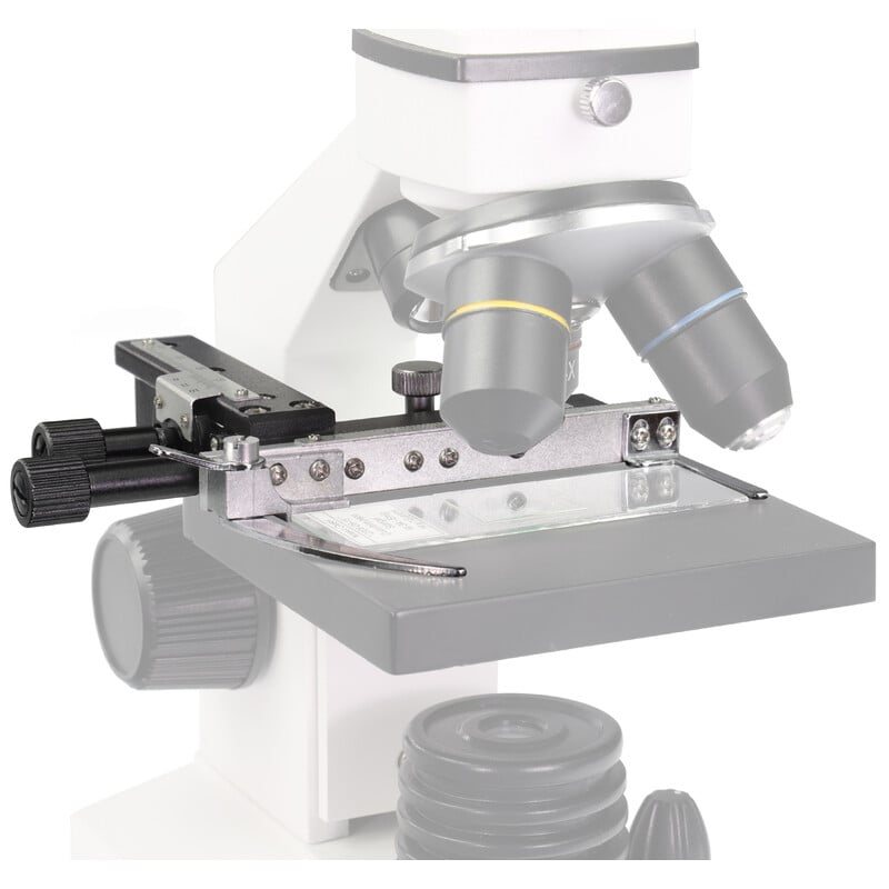 Omegon Cross Table 2 Omegon Cross Table Omegon Cross Table close-up mounted under objectives with specimen clamps