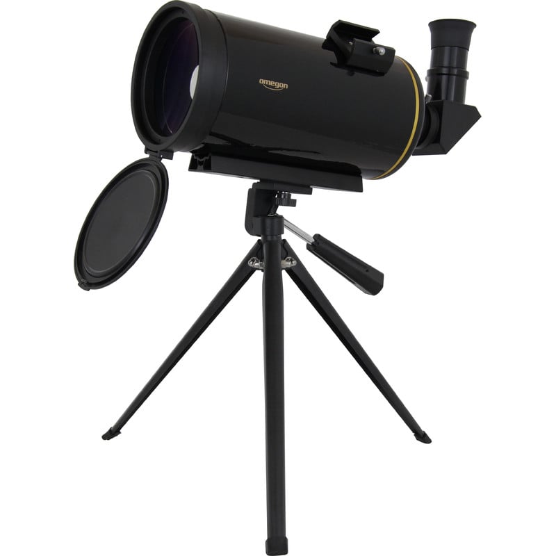 Omegon MightyMak 90 Maksutov 1 Omegon Maksutov telescoop MightyMak 90 3 Omegon Telescoop Maksutov MightyMak 90 volledig gemonteerd op tafelstatief met oculair