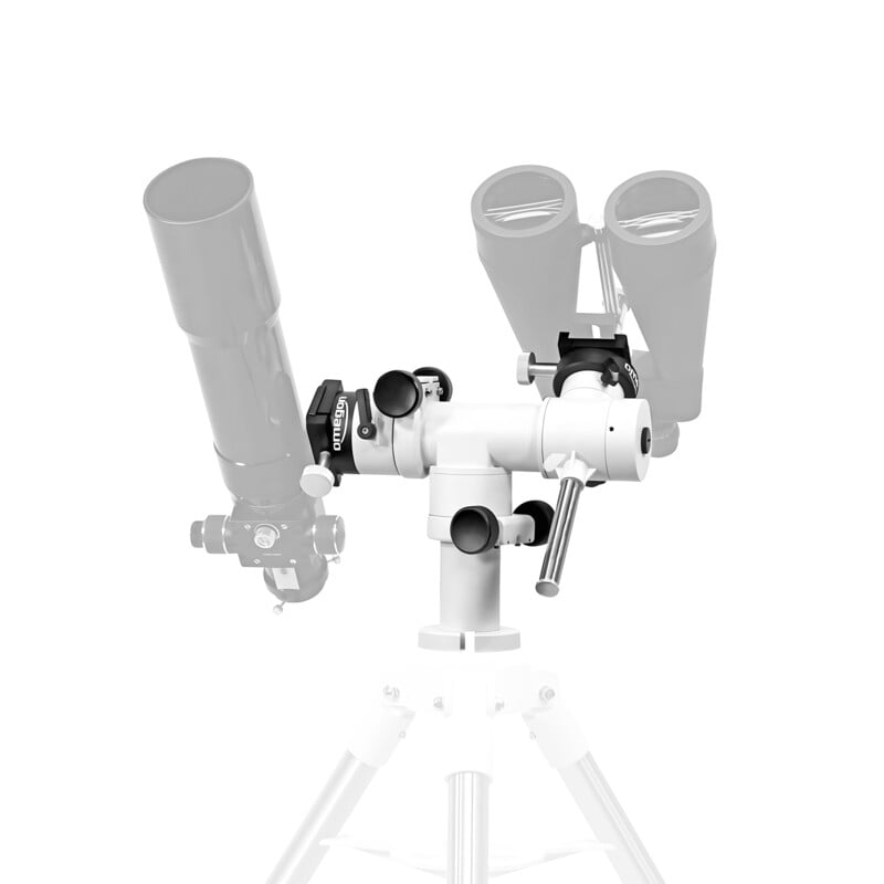 Omegon Twinmaster AZ Mount 1 Omegon Mount Twinmaster AZ 1 Omegon Twinmaster AZ Mount front view with both instruments and adjustable counterweight bar