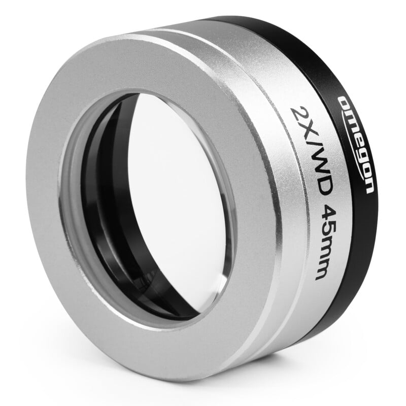 Omegon Objective Microscope Front Lens, 2.0x, with Adapter 1 Omegon Objective Microscope Front Lens 2 0x with Adapter 1 Omegon Objective Microscope Front Lens 2.0x with black rim and engraving working distance 45 mm