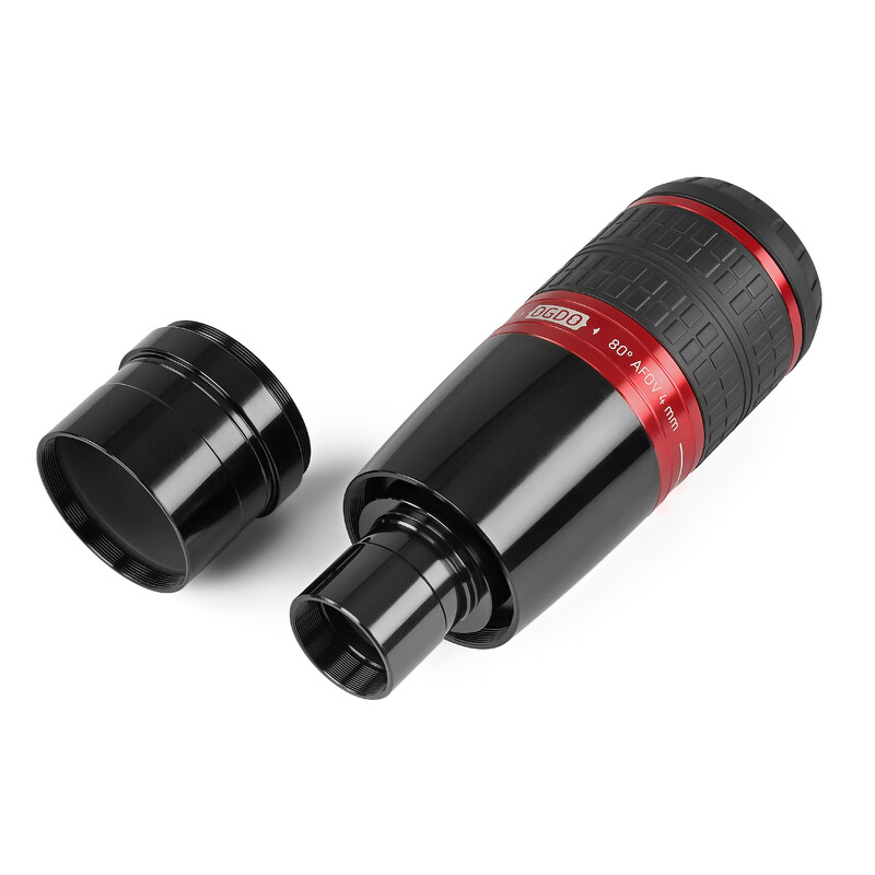 Omegon 4mm Oculair 80° OGDO 2 Omegon Oculair OGDO 4mm 80d 1 Omegon OGDO Oculair 4mm 80° met fluwelen beschermtas en trekkoord voor veilige opslag.