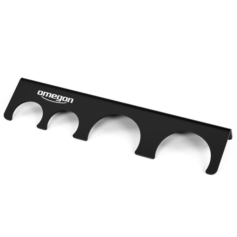 Omegon Eyecup Set 2x 2" + 2x 1.25" 1 Omegon Eyecup 2x 2 2x 1 25 3 Omegon Eye Shell 2x 2" angled rear view of sturdy metal holder with mounting holes.