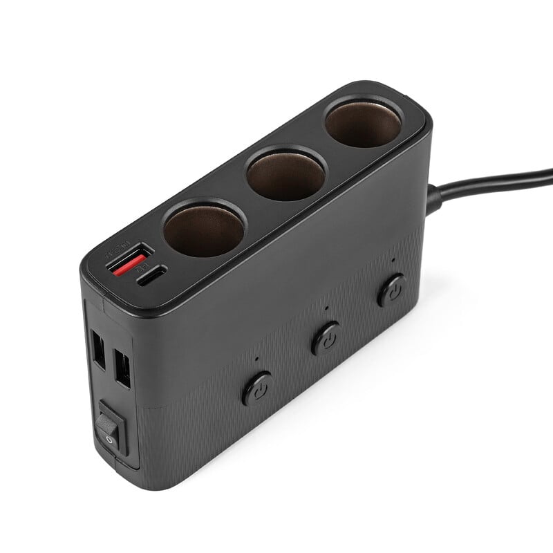 Omegon Power Hub C28 - 3× 12V + 4× USB 2 Omegon Power Hub C28 3x 12V 4x USB 3 Omegon Power Hub side view with cable management and separate 12V switches