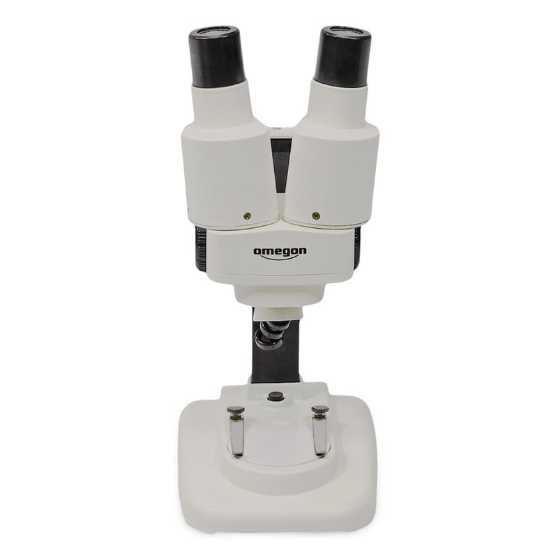 Omegon StereoView Microscope 20x, LED 1 Omegon StereoView 20x LED 1 Omegon StereoView Microscope 20x straight front view with LED illumination and specimen clamps
