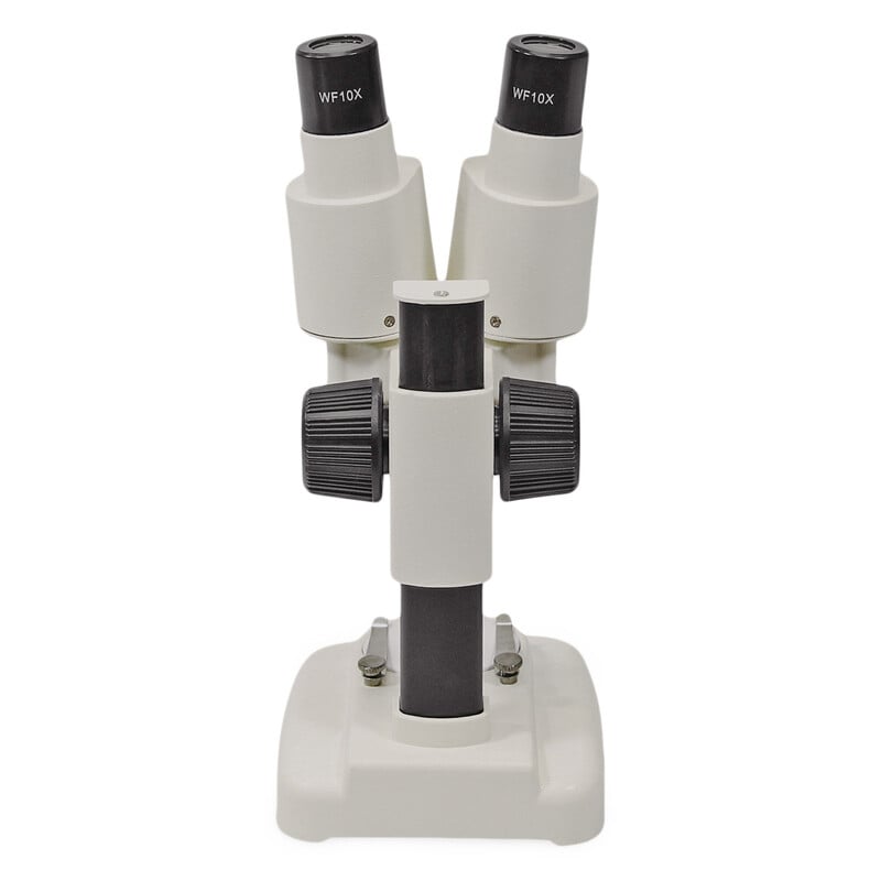 Omegon StereoView Microscope 20x, LED 2 Omegon StereoView 20x LED Omegon StereoView Microscope 20x rear view with focus wheel and battery compartment