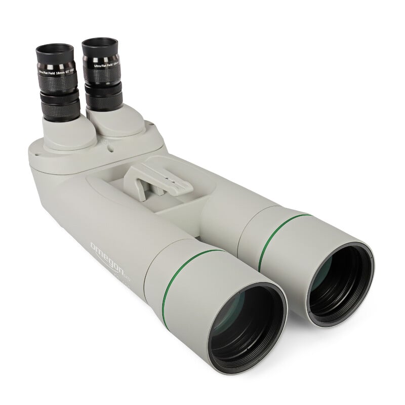 Omegon Brightsky ED-APO Verrekijkers 26x82 - 90° + Etui 1 Omegon Verrekijkers Brightsky ED APO 26x82 90d Etui 9 Omegon Brightsky ED-APO Verrekijker 90° liggend bovenaanzicht met zicht op achterzijde en objectieflens