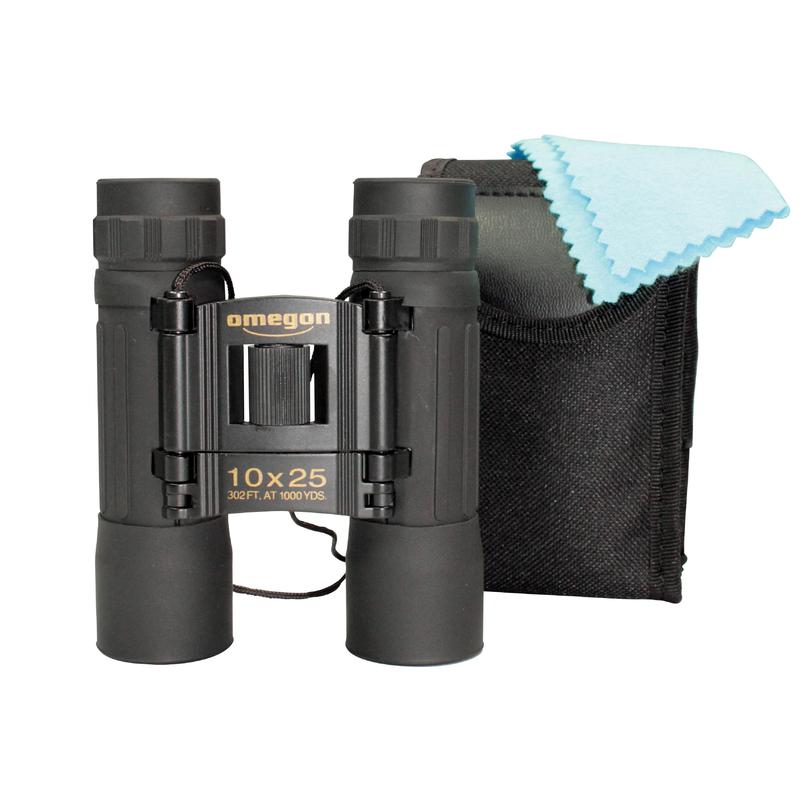 Omegon Pocketstar Verrekijkers 10x25 2 Omegon Verrekijkers Pocketstar 10x25 3 Omegon Pocketstar Verrekijkers 10x25 set met verrekijker, etui en blauw microvezeldoekje