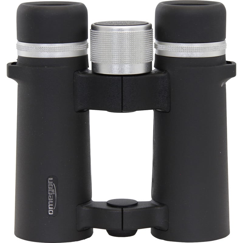 Omegon Talron HD Verrekijkers 10x34 2 Omegon Verrekijkers Talron HD 10x34 3 Omegon Talron HD Verrekijkers 10x34 vooraanzicht met vertical view van aluminium brug en middenfocussysteem