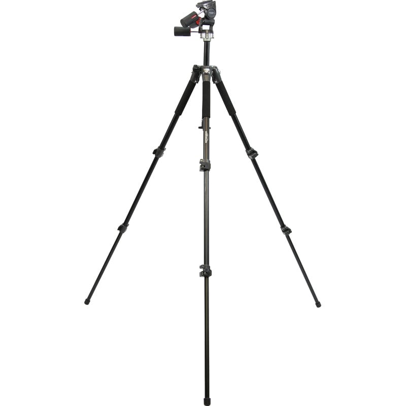 Omegon Titania 500 Driepootstatief set 1 Omegon aluminium driebeenstatief Titania 500 set Omegon Titania 500 statief volledig uitgeschoven met middenkolom omhoog en statiefpoten in drie standen