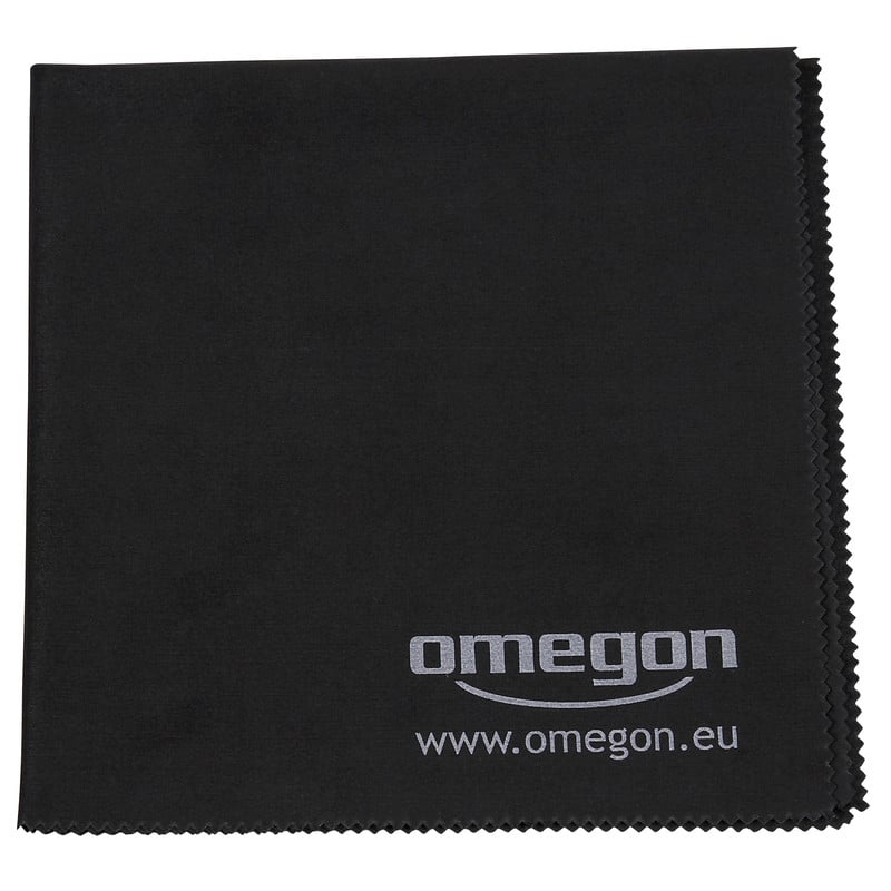 Omegon Microvezel Reinigingsdoekje 300 mm x 300 mm 1 Omegon microvezel reinigingsdoekje 30cm x 30cm Omegon Reinigingsdoekje Microvezel 30x30cm met Omegon-logo en webadres in witte opdruk