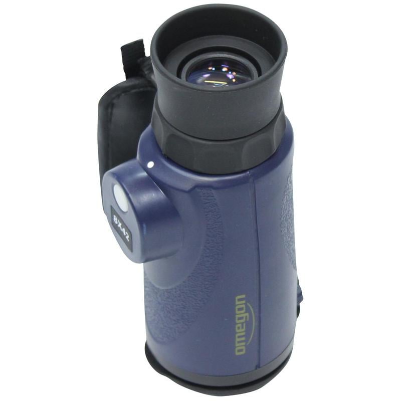 Omegon Seastar Monoculair 8x42, met Kompas 1 Omegon monoculair Seastar 8x42 met kompas 1 Omegon Seastar Monoculair 8x42 oculairzijde met zicht op kompas en multicoated optiek