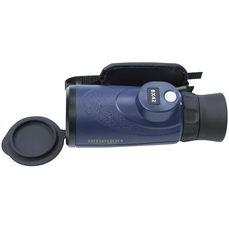 Omegon Seastar Monoculair 8x42, met Kompas 2 Omegon monoculair Seastar 8x42 met kompas 2 Omegon Seastar Monoculair 8x42 zijaanzicht met geïntegreerd kompas en stevige handlus