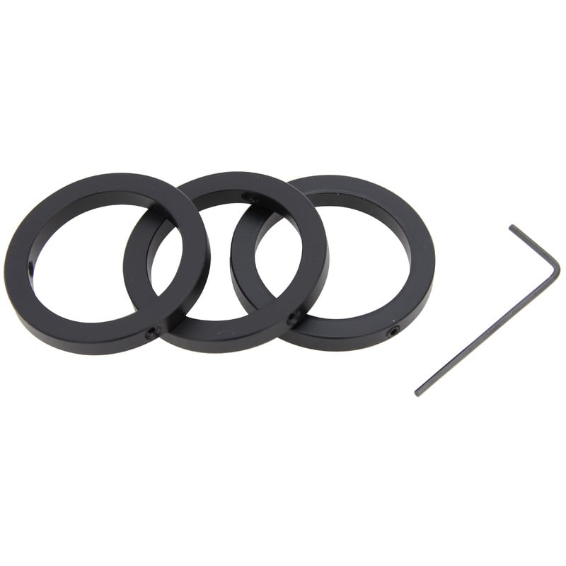 Omegon Parfocal Clamping Rings, 1.25'', set of 3 1 Omegon parfocal clamping rings 1 25 set of 3 Omegon parfocal clamp rings 1.25" set of three black aluminum rings with Allen wrench for focus adjustment.