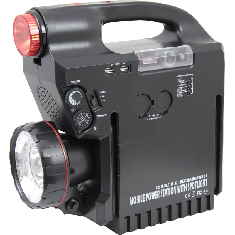 Omegon power tank, with 17 Ah (204Wh) 1 Omegon power tank with 17 Ah 204Wh 1 Omegon Powertank mobile rechargeable battery with front light, USB ports, voltmeter and cigarette lighter outlets
