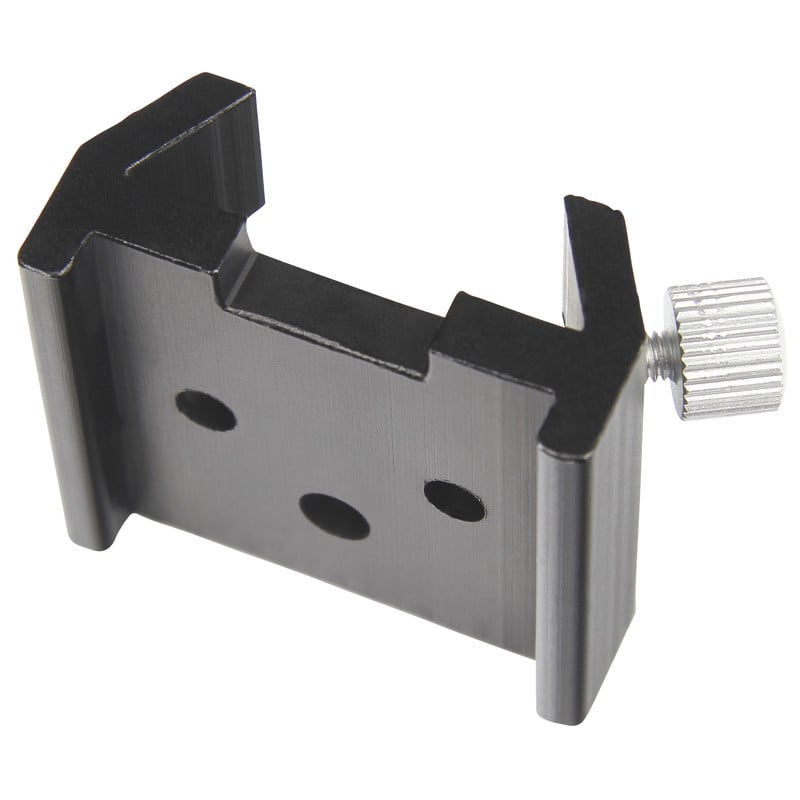 Omegon Zoekerschoen (Vixen-stijl) 1 Omegon zoekerschoen Vixen stijl 3 Omegon zoekerschoen zijaanzicht toont zwarte metalen constructie met zwaluwstaartprofiel