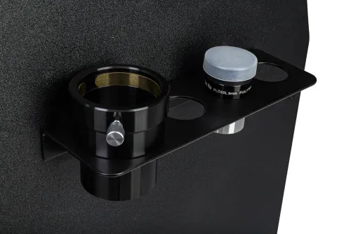 Levenhuk Ra 250N Dobson accessory tray with eyepieces stored