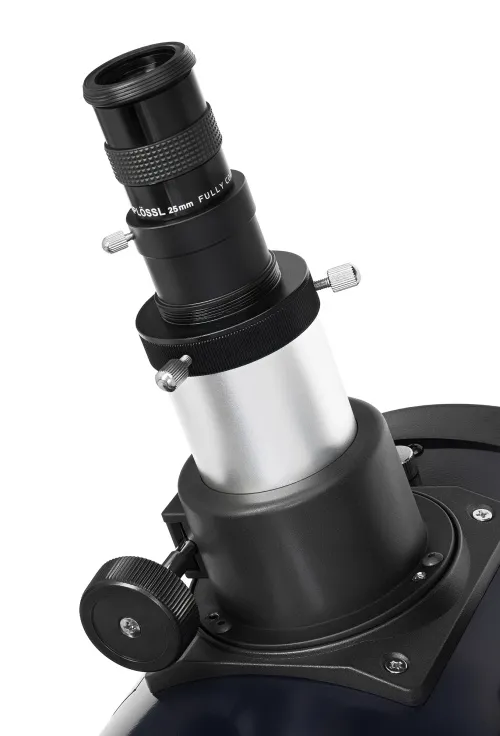 Levenhuk New Skyline PLUS 6 inch close-up of red dot finder attached to optical tube