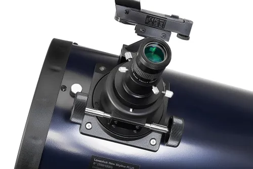 Levenhuk New Skyline PLUS 8 inch close-up of red dot finder attached to optical tube