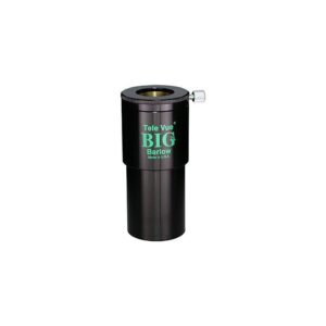 TeleVue BIG Barlowlens 2", 2x zwarte 2-inch TeleVue Big Barlow 2x met stelschroef en groene “BIG Barlow” opdruk op witte achtergrond