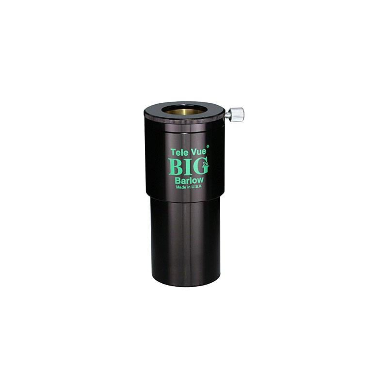 TeleVue BIG Barlowlens 2", 2x zwarte 2-inch TeleVue Big Barlow 2x met stelschroef en groene “BIG Barlow” opdruk op witte achtergrond