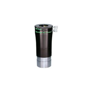 TeleVue Barlow lens 4x Powermate 2" zwarte TeleVue Powermate 4x barlowlens met 2 inch aansluiting, klemring met stelschroeven en groene TeleVue Powermate-opdruk op witte achtergrond
