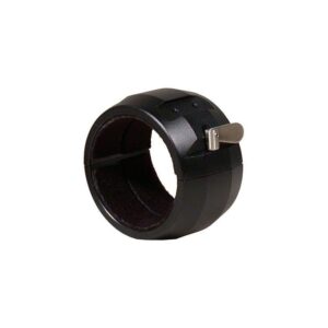 TeleVue Buisringen Buisklem, 3" zwarte clamshell-buisring met viltvoering en snelsluiting op witte achtergrond