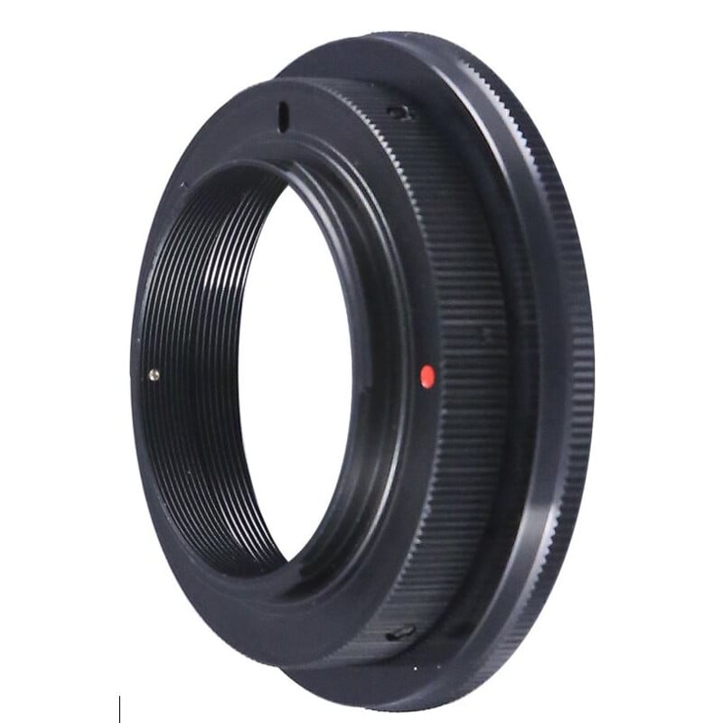 TeleVue Camera adapter Nikon F-Mount zwarte wide adapterring met Nikon F bajonet, gekartelde rand en rood uitlijnpunt op witte achtergrond
