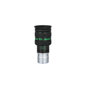 TeleVue DeLite oculair, 11mm, 1,25" productfoto van het 1,25 inch DeLite 11 mm oculair met groene opdruk en geribbelde grip op witte achtergrond