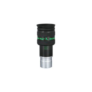 TeleVue DeLite oculair, 7mm, 1,25" productfoto van het 1,25 inch DeLite 7 mm oculair met groene opdruk en geribbelde grip op witte achtergrond