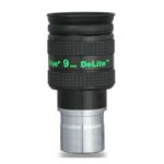 TeleVue DeLite oculair, 9mm, 1,25" productfoto van het 1,25 inch DeLite 9 mm oculair met groene opdruk en geribbelde grip op witte achtergrond