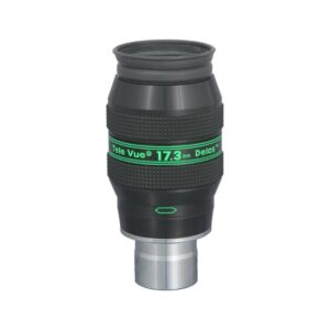 TeleVue Delos-oculair, 17,3mm, 1,25" productfoto van het 1,25 inch Delos 17,3 mm oculair met geribbelde grip en groene Delos-opdruk op witte achtergrond