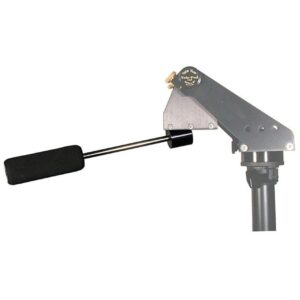 TeleVue Montagehendelset montagehendel met zwarte handgreep, bevestigd aan een metalen beugel/arm voor een Tele-Pod statiefkop op een witte achtergrond.