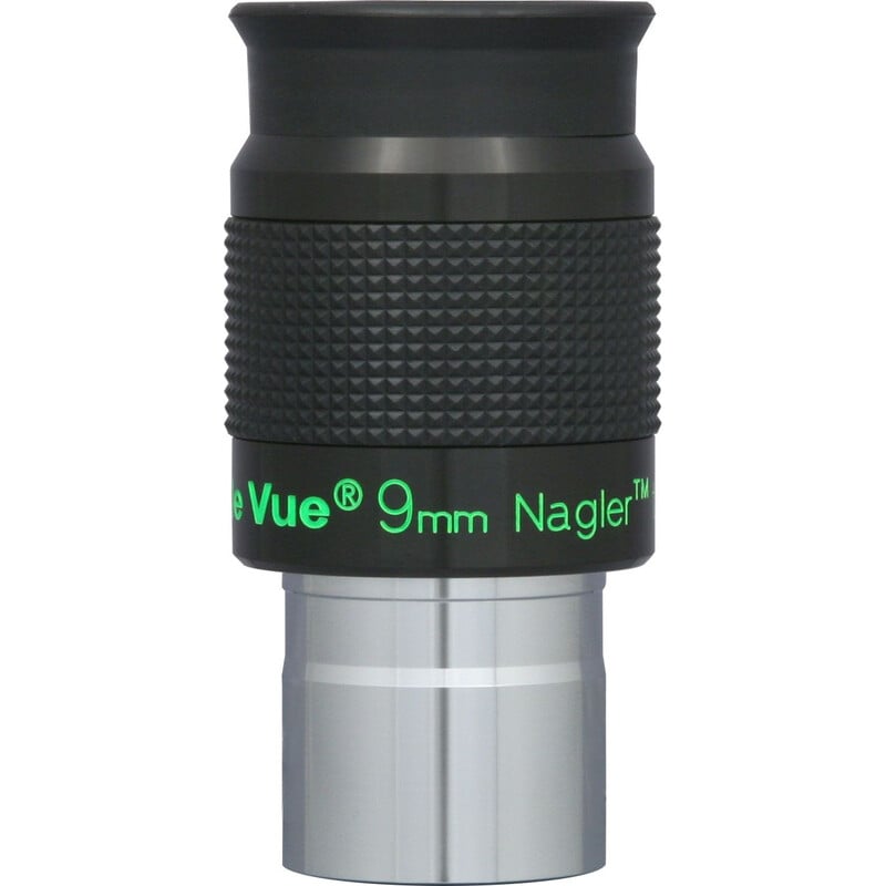 TeleVue Nagler oculair, type 6, 9mm, 1,25" close-up van het 1,25 inch oculair met geribbelde grip en groene “9 mm Nagler” opdruk