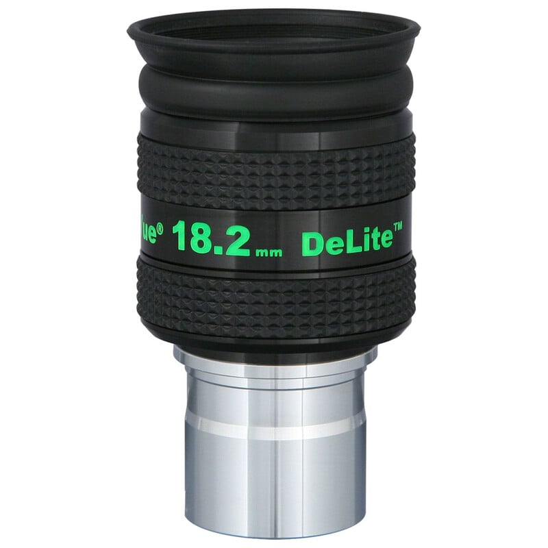 TeleVue Oculair DeLite 18,2mm 1,25" close-up van het DeLite 18,2 mm oculair vanuit een andere hoek met de 18,2mm markering zichtbaar