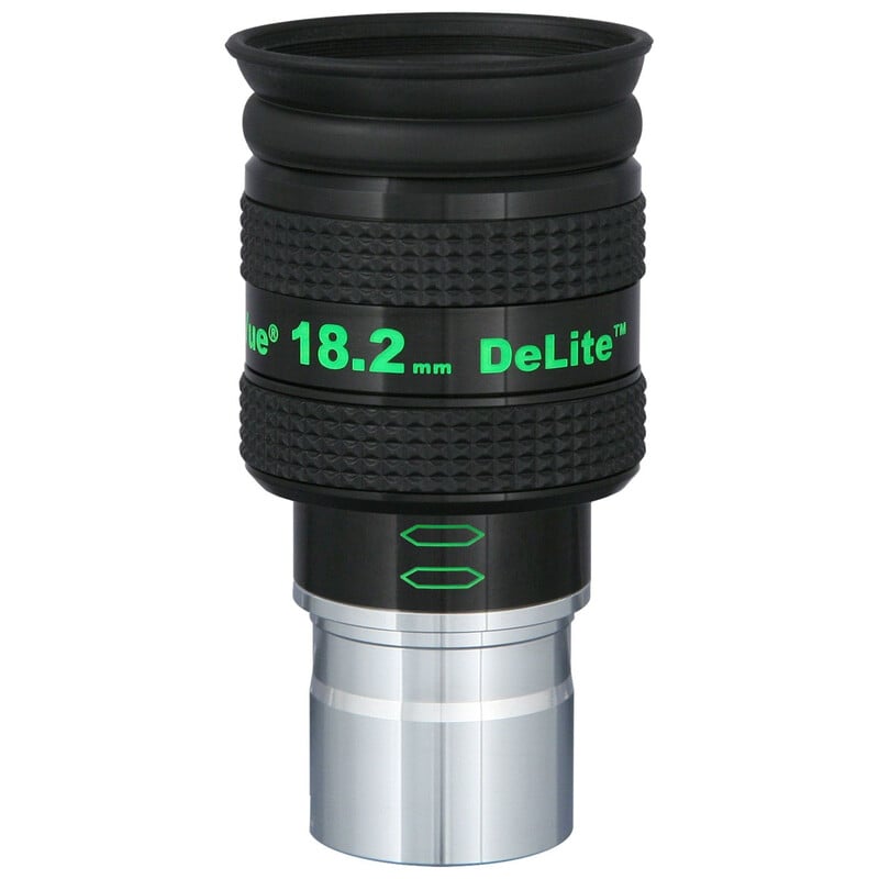 TeleVue Oculair DeLite 18,2mm 1,25" close-up van het 1,25 inch DeLite 18,2 mm oculair met groene opdruk en geribbelde grip