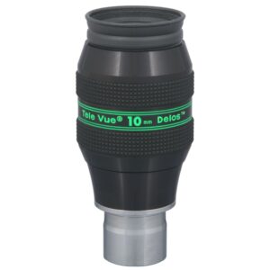TeleVue Oculair Delos 10mm 1,25" close-up van het Delos 10 mm oculair met groene TeleVue Delos markering op de behuizing