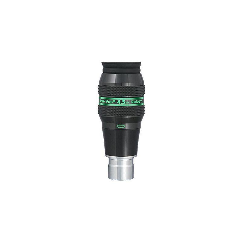 TeleVue Oculair Delos 4,5mm 1,25" productfoto van het 1,25 inch Delos 4,5 mm oculair met geribbelde grip en groene Delos-opdruk op witte achtergrond