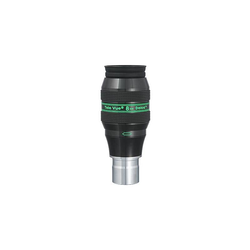 TeleVue Oculair Delos 8mm 1,25" productfoto van het 1,25 inch Delos 8 mm oculair met geribbelde grip en groene Delos-opdruk op witte achtergrond