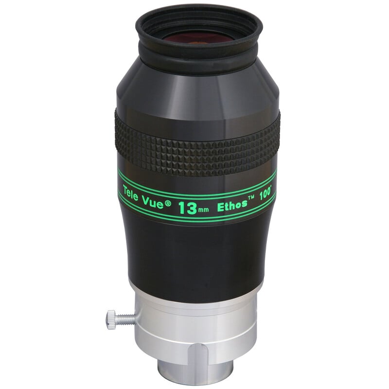 TeleVue Oculair Ethos 13mm 1,25"/2" productfoto van het Ethos 13 mm oculair met 2 inch skirt en zicht op de behuizing op witte achtergrond