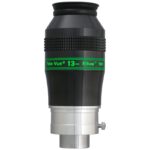 TeleVue Oculair Ethos 13mm 1,25"/2" productfoto van het Ethos 13 mm oculair met groene opschriftring en zilverkleurige 2 inch skirt op witte achtergrond