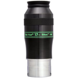 TeleVue Oculair Ethos 17mm 2" close-up van het zwarte Ethos 17 mm oculair met groene 100° opdruk en geribbelde gripring