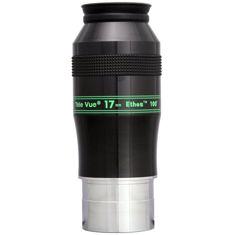 TeleVue Oculair Ethos 17mm 2" close-up van het zwarte Ethos 17 mm oculair met groene 100° opdruk en geribbelde gripring